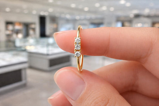 925 Sterling Silver 3 Stone CZ Ring, Minimal Stacking Promise Ring