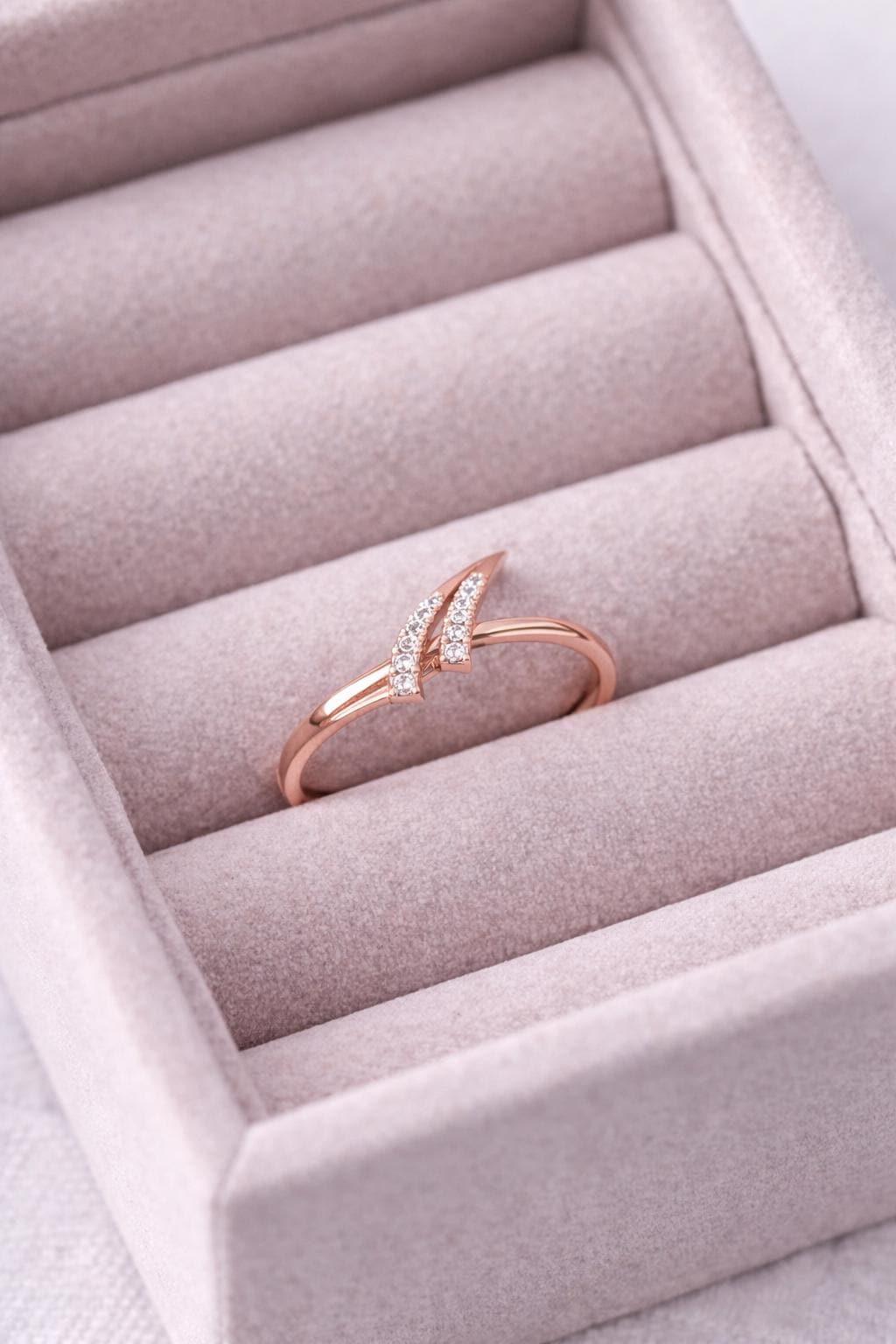 Sterling Silver Chevron CZ Ring, Minimal Double Band Illusion, Dainty V Shape Stackable