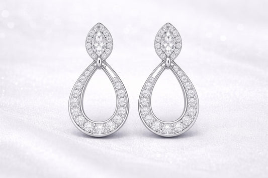 925 Sterling Silver Marquise CZ Drop Earrings, Teardrop Halo Bridal Wedding Jewelry