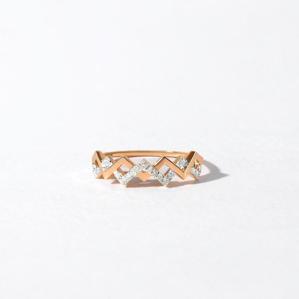 925 Sterling Silver Zigzag Crown Ring, Pave CZ Geometric Band, Stackable Wedding Ring
