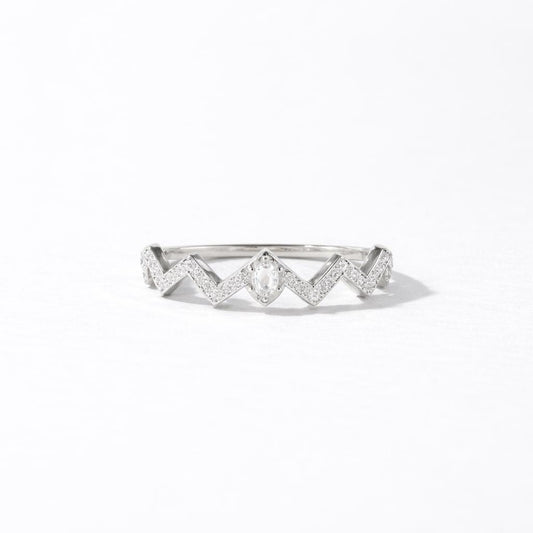 Sterling Silver Crown Ring, Marquise CZ Zigzag Band, Stackable Wedding Band