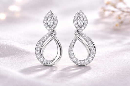 Sterling Silver Infinity CZ Teardrop Dangle Earrings, Elegant Pave Bridal Wedding Jewelry