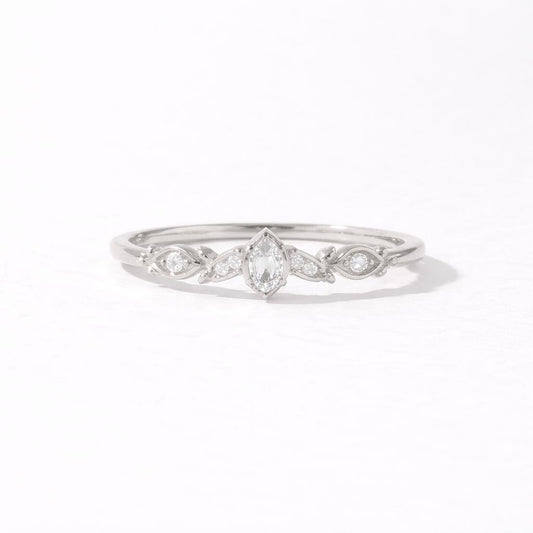 925 Sterling Silver Marquise CZ Vine Ring, Vintage Leaf Wedding Band, Nature Stackable Gift