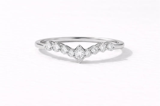 925 Sterling Silver Chevron CZ Ring, Minimal Stacking Wedding Band