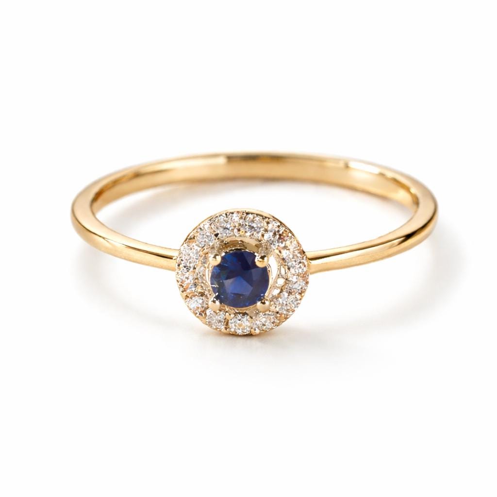 925 Sterling Silver Blue CZ Halo Ring, Sapphire Inspired, Minimalist Engagement Ring