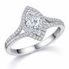 925 Sterling Silver Marquise CZ Halo Ring, Split Shank Engagement, Diamond Look Bridal Jewelry