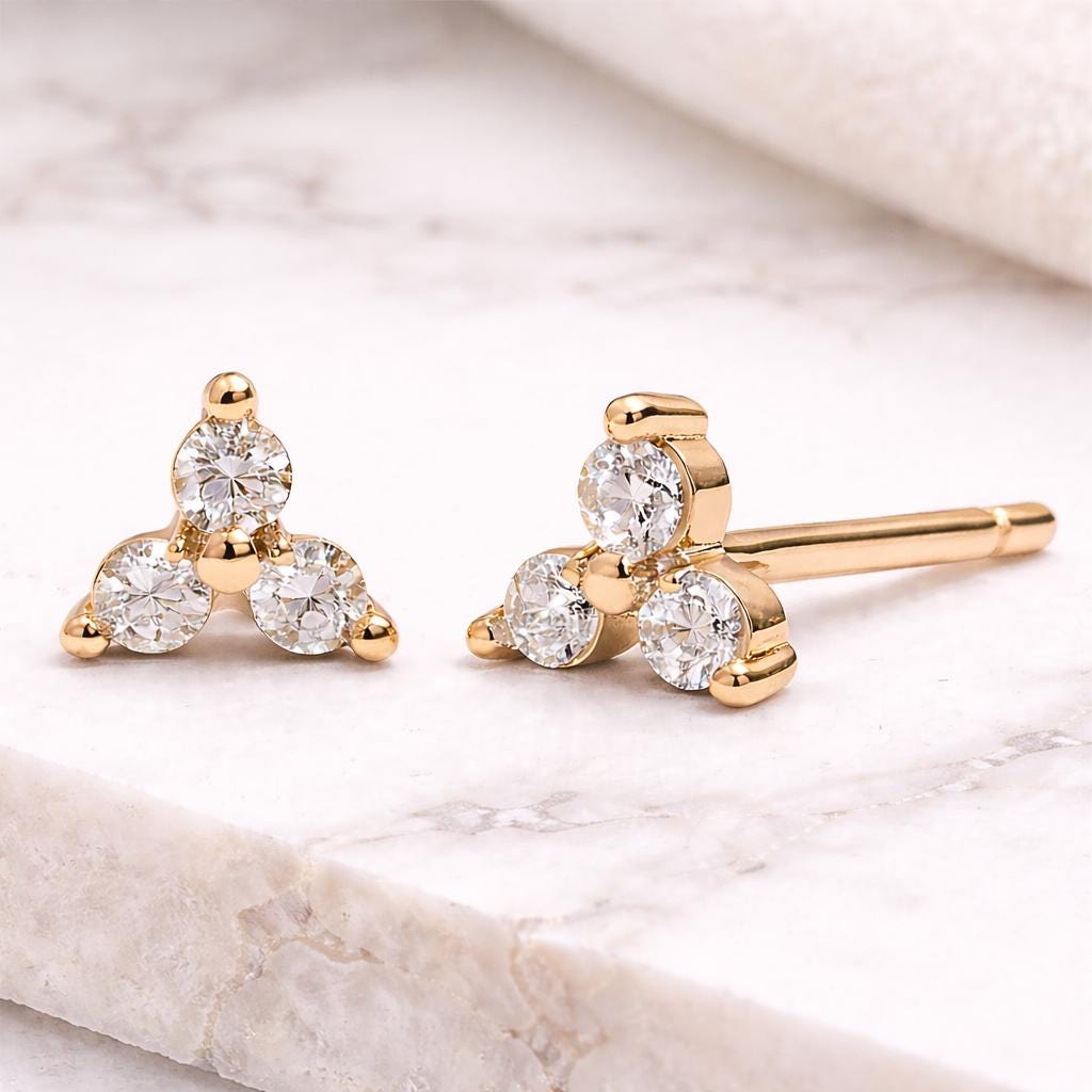 925 Sterling Silver CZ Trio Stud Earrings, Minimal Cluster Diamond Look, Everyday Elegance