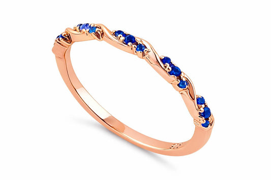 925 Sterling Silver Blue CZ Chevron Ring, Minimal Wedding Stack Band