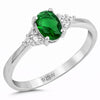 925 Sterling Silver Oval Emerald Green CZ Ring, Dainty Engagement Promise Ring