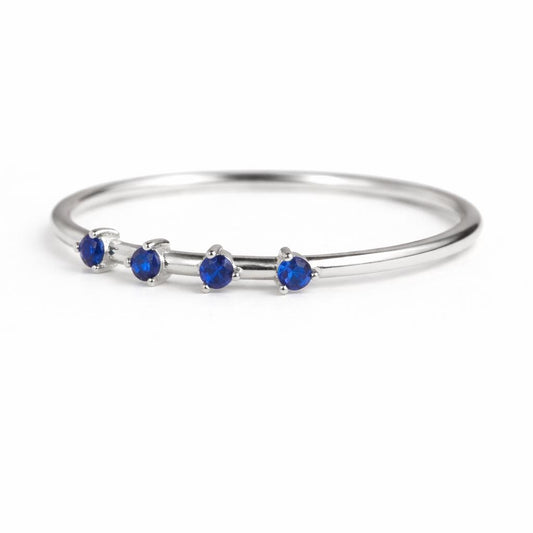 925 Sterling Silver Blue CZ Ring, Minimal Dainty Stackable Everyday Jewelry