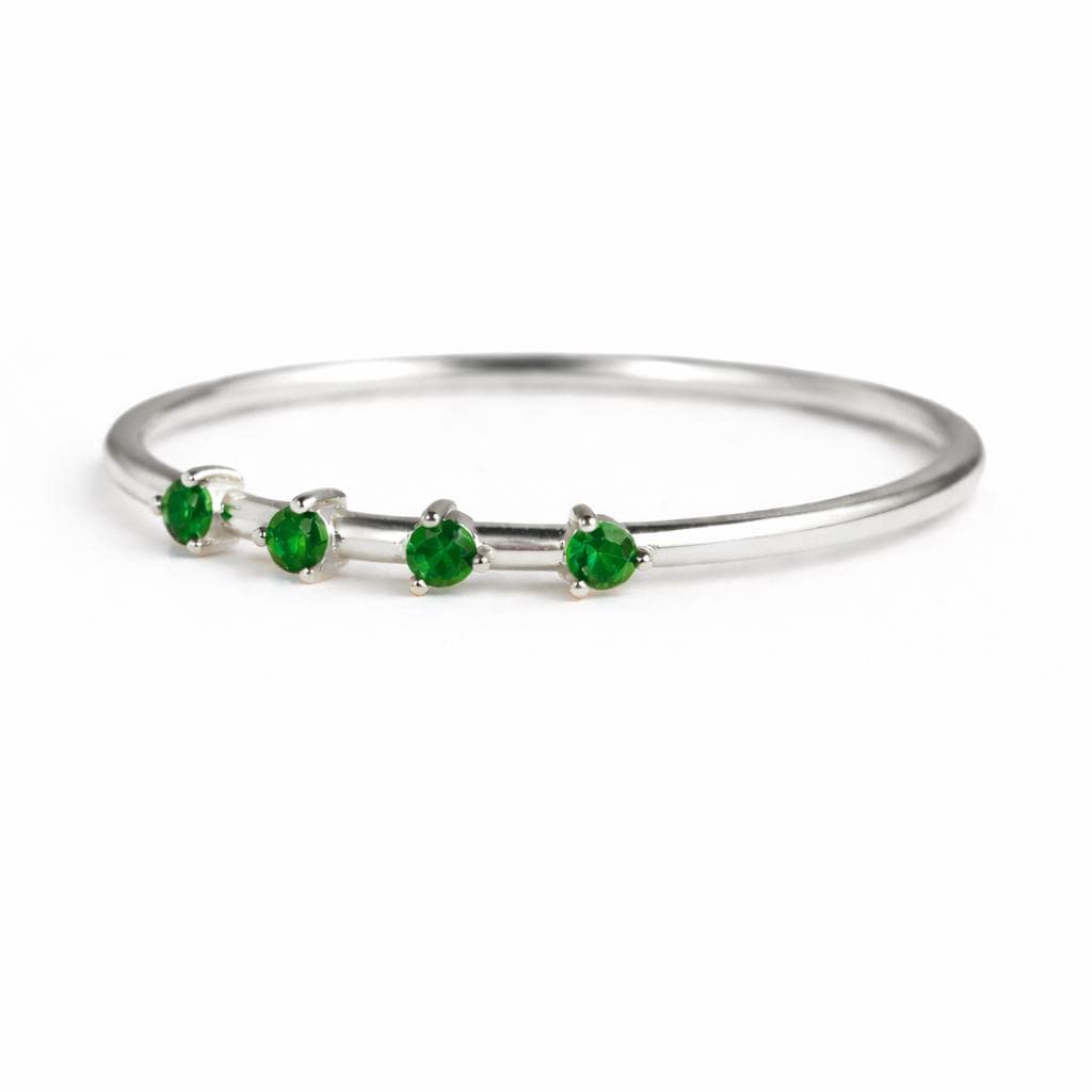 925 Sterling Silver Emerald Green CZ Ring, Minimal Stackable Dainty Jewelry