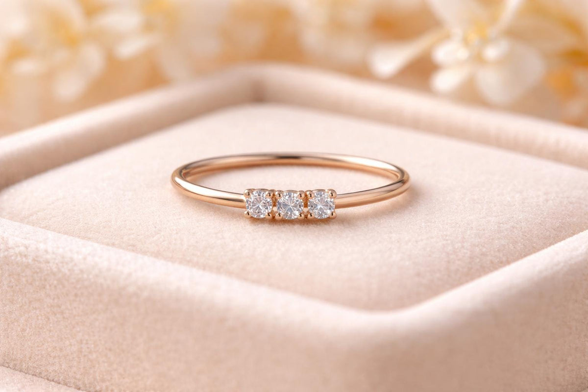 925 Sterling Silver 3 Stone CZ Ring, Minimal Stacking Promise Ring