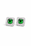 925 Sterling Silver Green CZ Halo Stud Earrings, Princess Cut Square Emerald, Dainty Gift