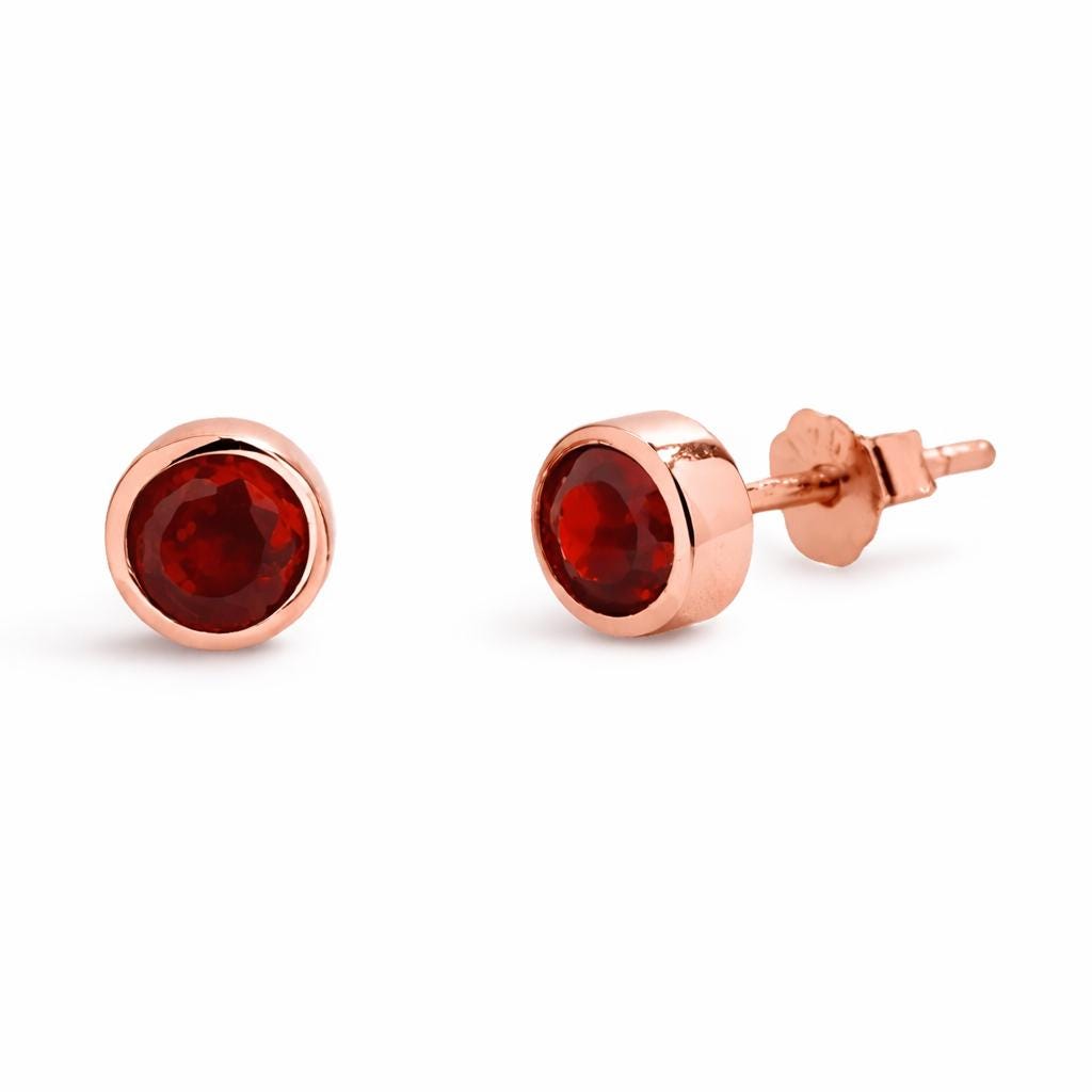 925 Sterling Silver Red CZ Bezel Stud Earrings, Minimal Round Classic Jewelry