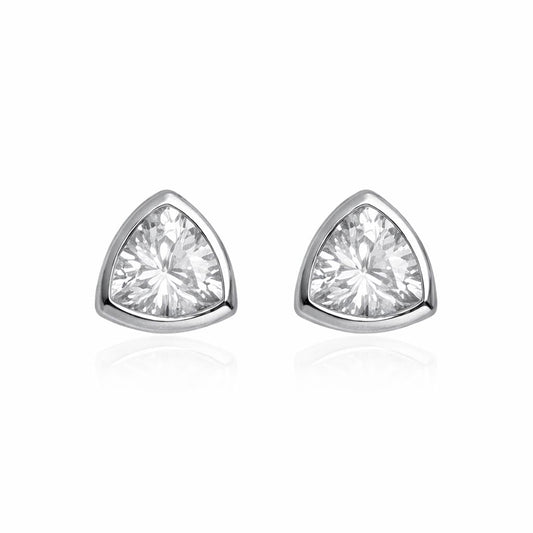 925 Sterling Silver Triangle CZ Stud Earrings, Trillion Cut Bezel, Minimal Geometric Jewelry