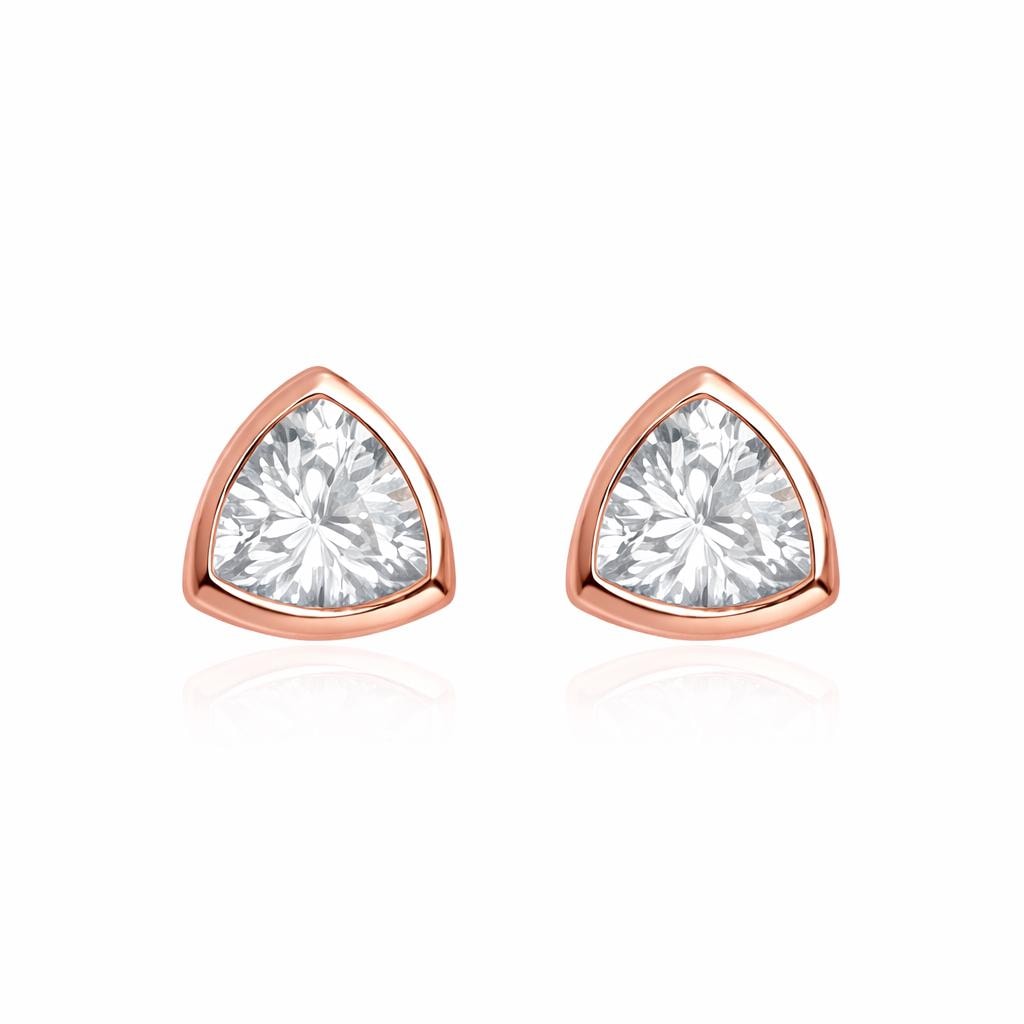 925 Sterling Silver Triangle CZ Stud Earrings, Trillion Cut Bezel, Minimal Geometric Jewelry