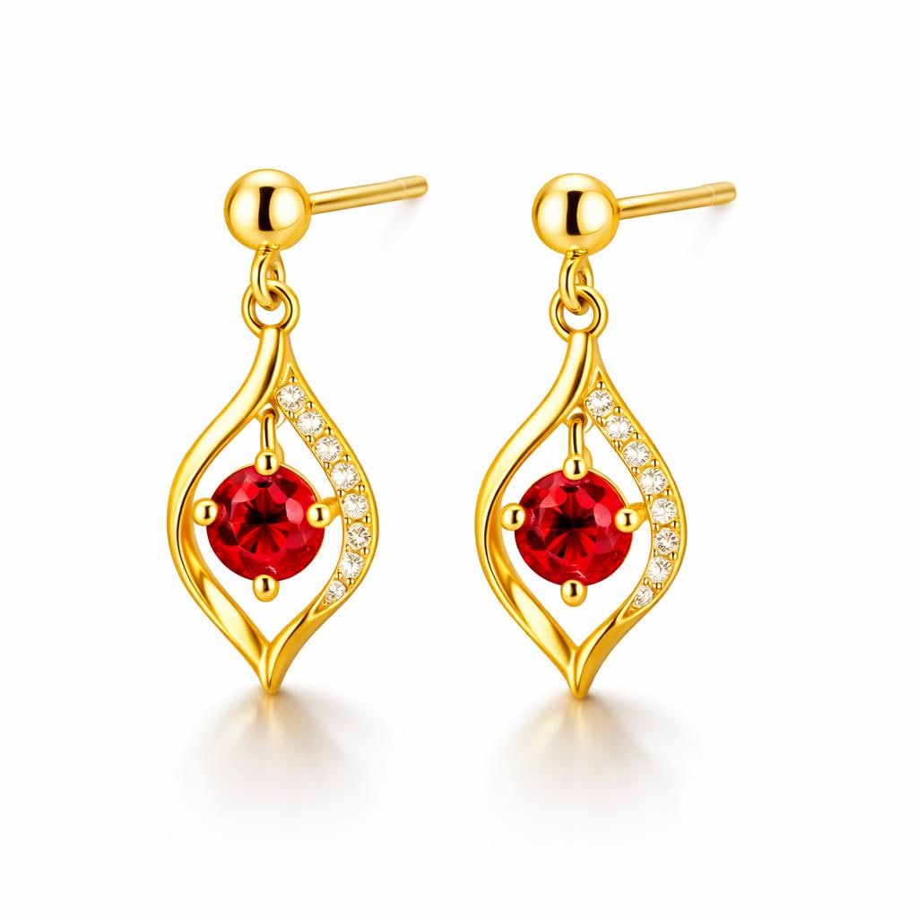 925 Sterling Silver Garnet Leaf Dangle Earrings, Red Gemstone Accent CZ Jewelry