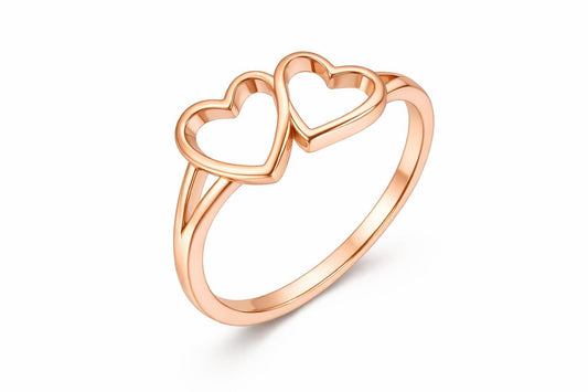 925 Sterling Silver Double Heart Ring, Minimalist Band, Romantic Promise Gift