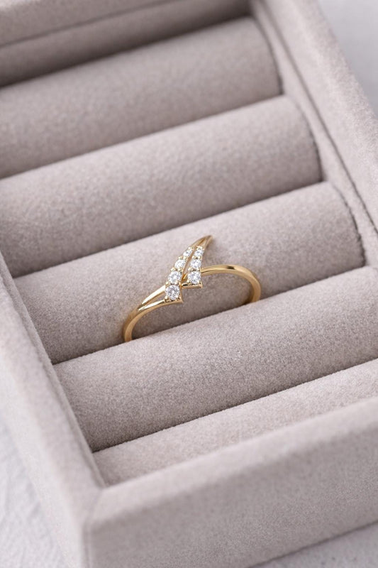 Sterling Silver Chevron CZ Ring, Minimal Double Band Illusion, Dainty V Shape Stackable