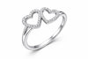 925 Sterling Silver Double Heart Ring, Pave CZ, Romantic Promise Band