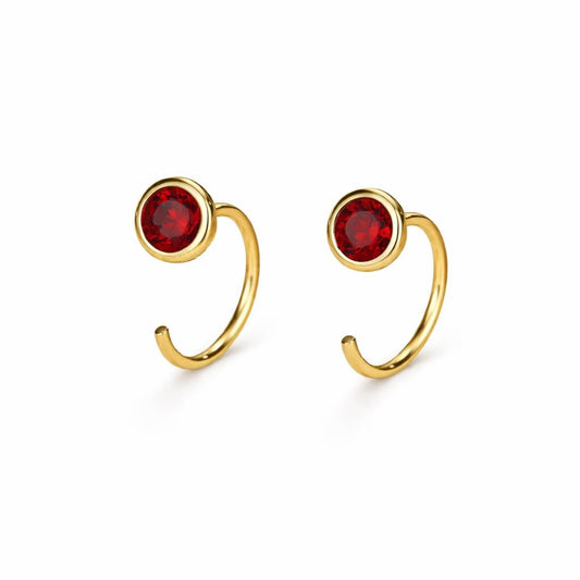 925 Sterling Silver Garnet CZ Open Hoop Earrings, Minimalist Dainty Everyday Jewelry