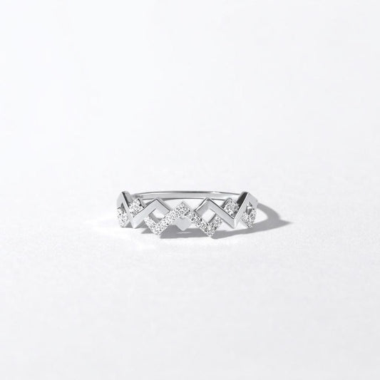 925 Sterling Silver Zigzag Crown Ring, Pave CZ Geometric Band, Stackable Wedding Ring