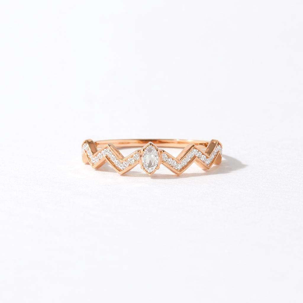 Sterling Silver Crown Ring, Marquise CZ Zigzag Band, Stackable Wedding Band