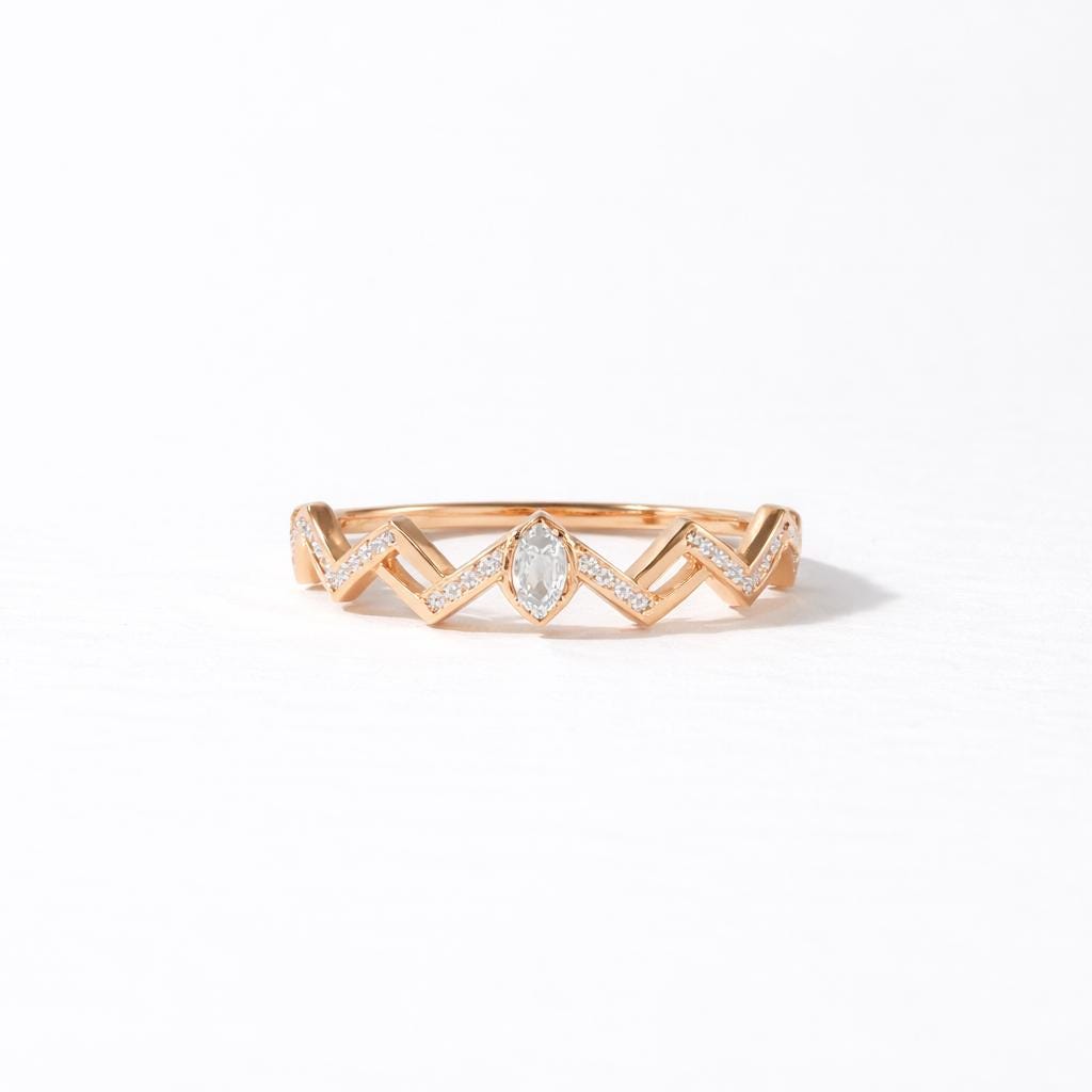 Sterling Silver Crown Ring, Marquise CZ Chevron Band, Stackable Wedding Ring