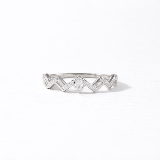Sterling Silver Crown Ring, Marquise CZ Chevron Band, Stackable Wedding Ring