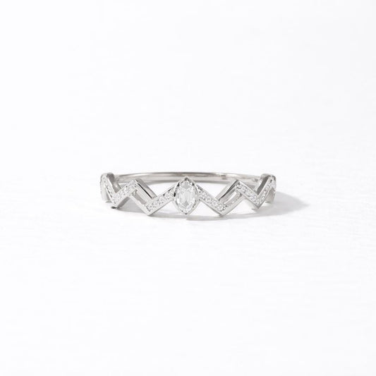 Sterling Silver Crown Ring, Marquise CZ Chevron Band, Stackable Wedding Ring