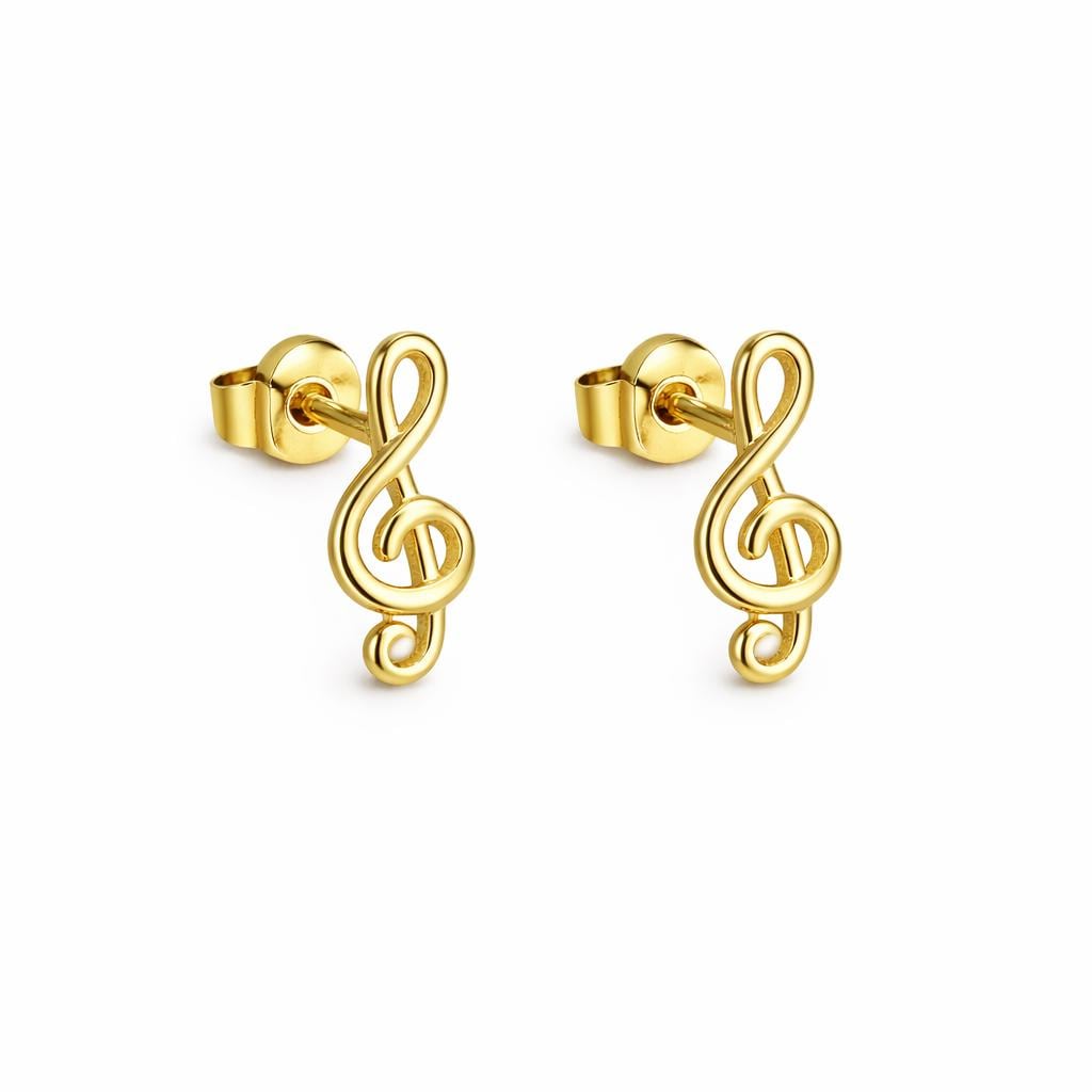 925 Sterling Silver Treble Clef Music Note Stud Earrings, Minimalist Jewelry