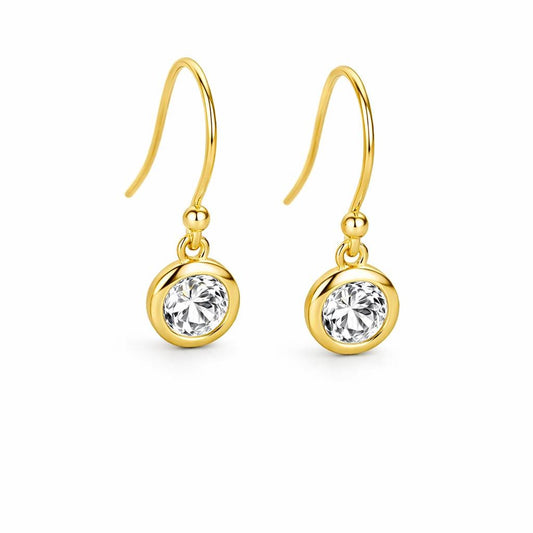 925 Sterling Silver Bezel Drop Earrings, Dainty CZ Dangle Jewelry for Women