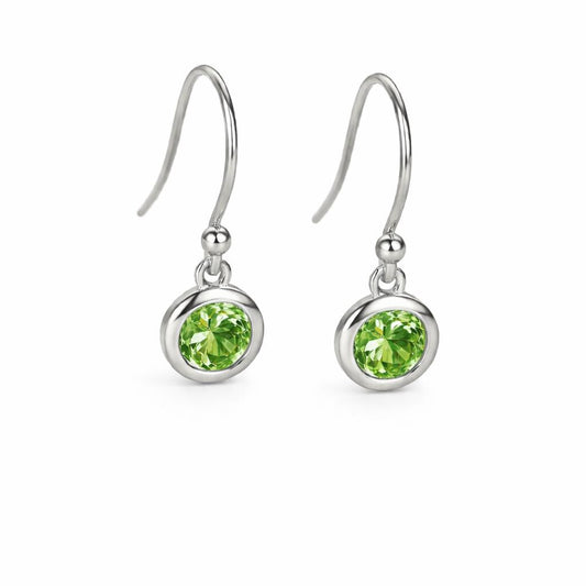 925 Sterling Silver Green CZ Drop Earrings, Bezel Set Dainty Jewelry