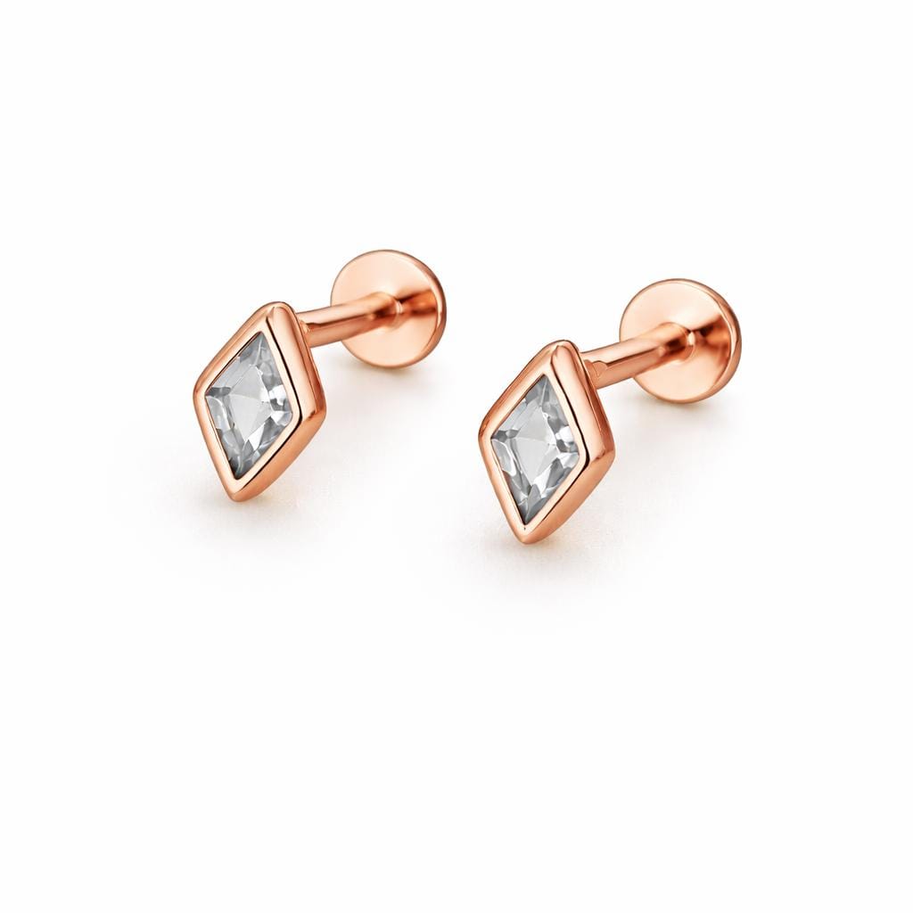 925 Sterling Silver Diamond CZ Stud Earrings, Minimalist Geometric Dainty Jewelry