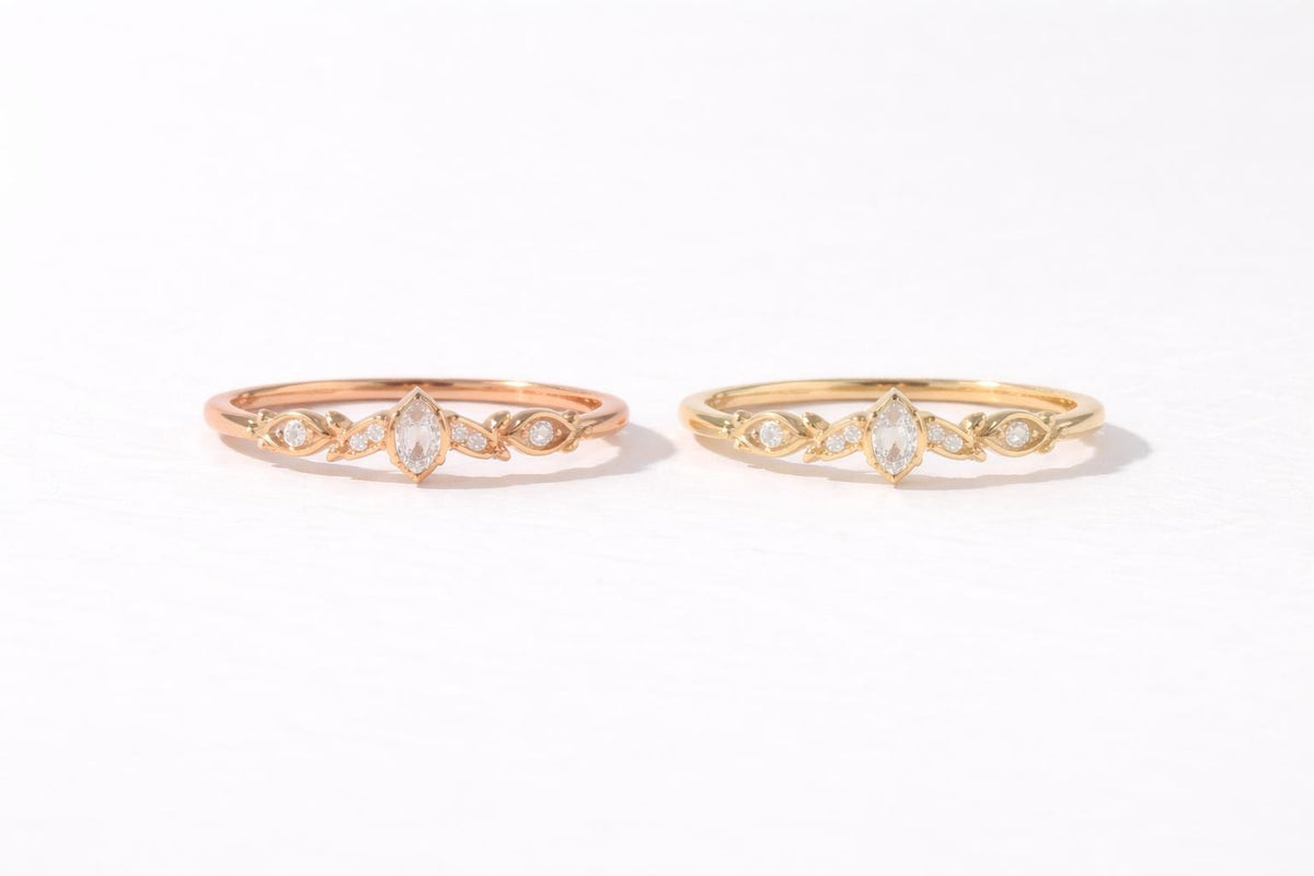 925 Sterling Silver Marquise CZ Vine Ring, Vintage Leaf Wedding Band, Nature Stackable Gift