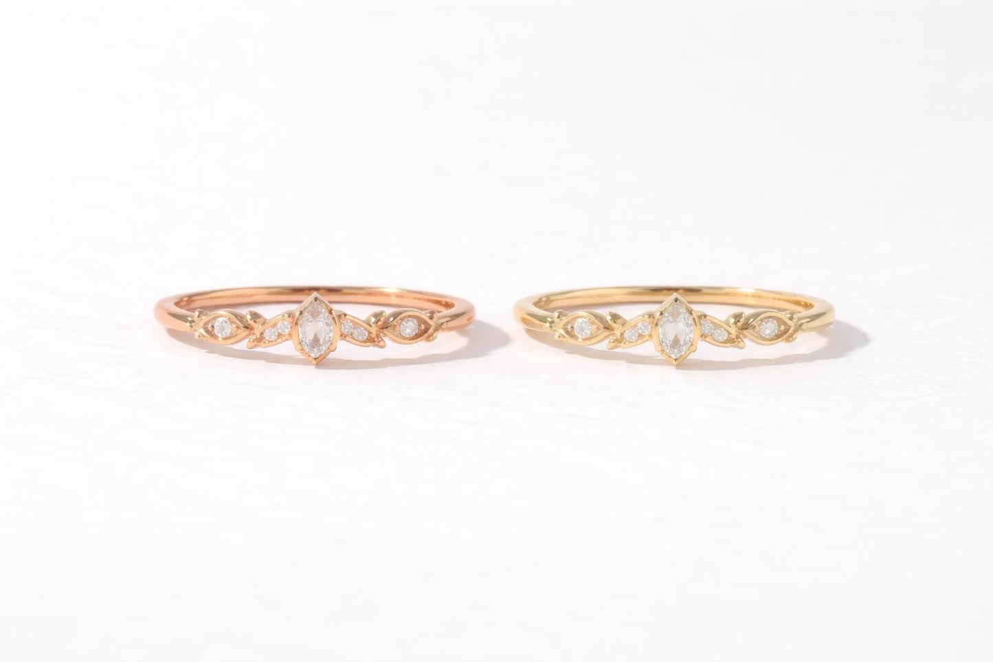 925 Sterling Silver Marquise CZ Vine Ring, Vintage Leaf Wedding Band, Nature Stackable Gift