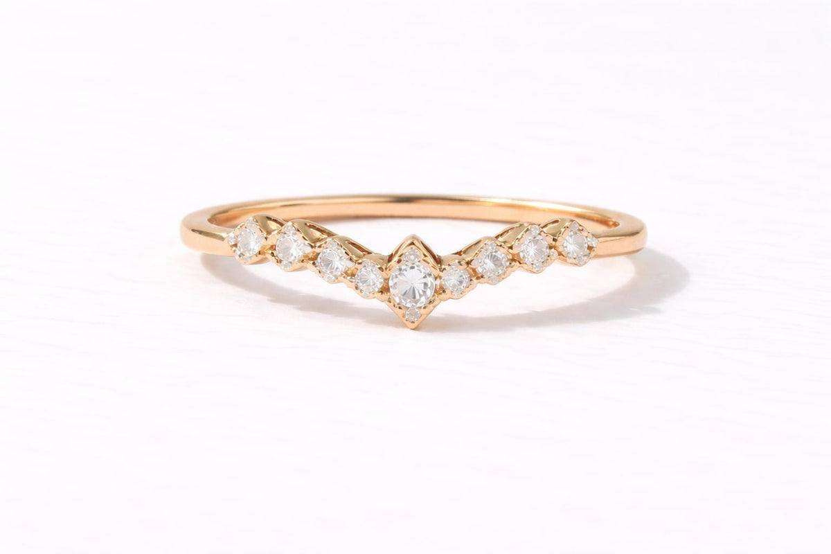 925 Sterling Silver Chevron CZ Ring, Minimal Stacking Wedding Band