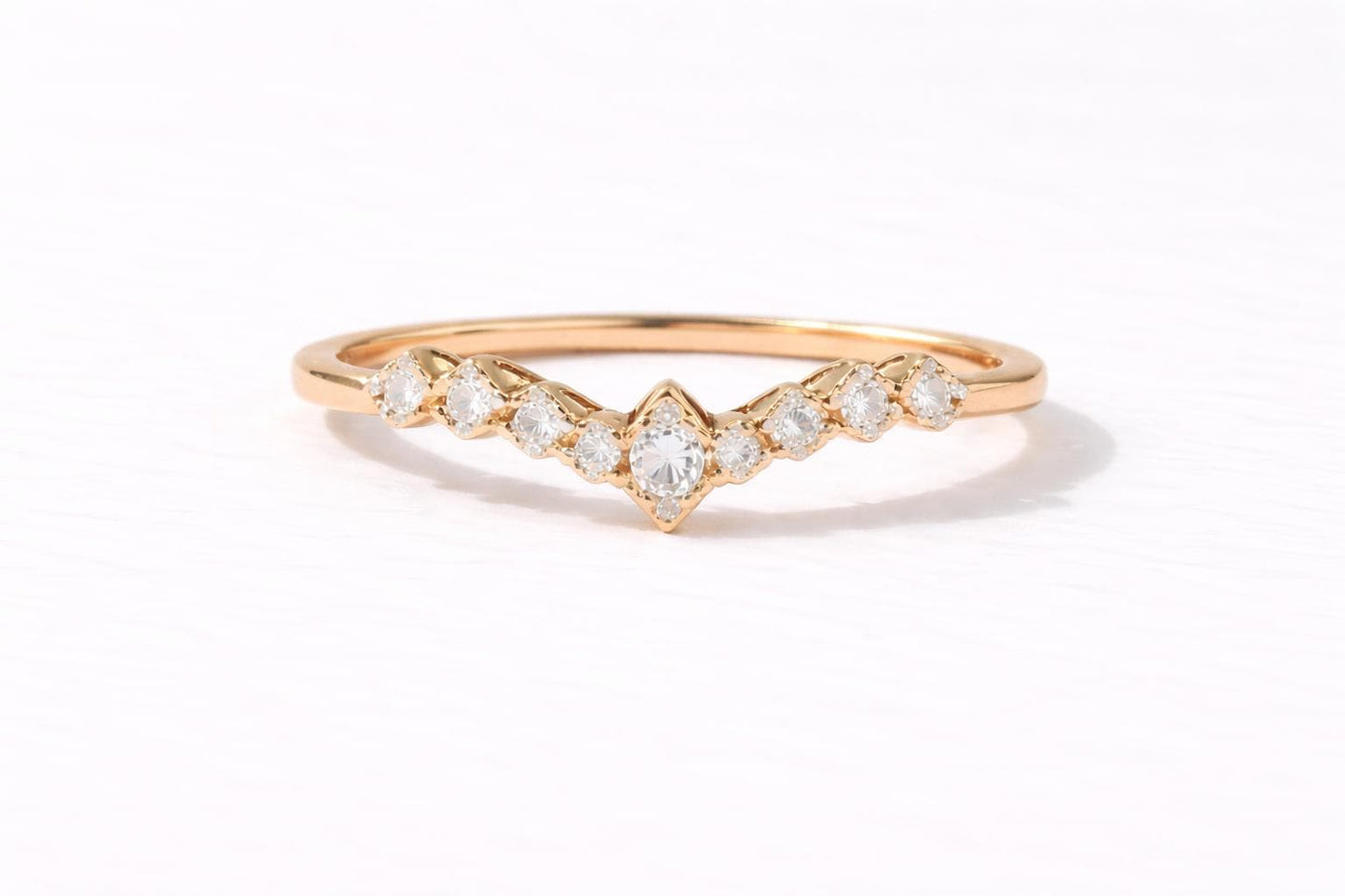 925 Sterling Silver Chevron CZ Ring, Minimal Stacking Wedding Band