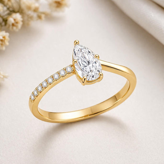 925 Sterling Silver Pear Cut CZ Ring, Teardrop Solitaire Engagement Ring