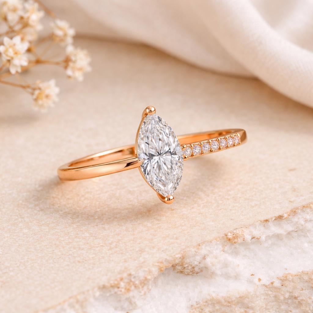 925 Sterling Silver Marquise Cut CZ Ring, Minimal Solitaire Engagement Promise Ring