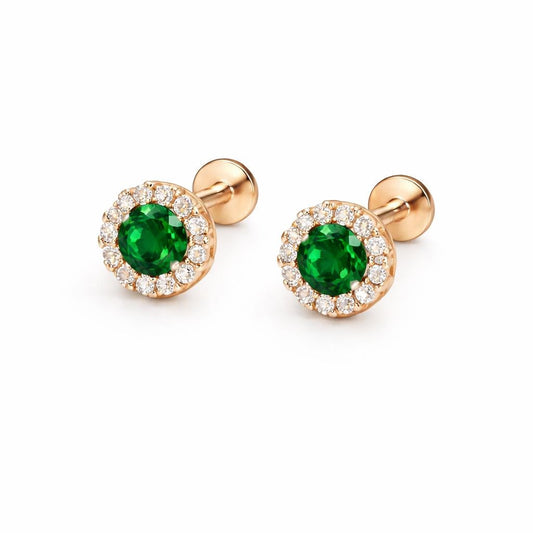 925 Sterling Silver Green CZ Halo Stud Earrings, Dainty Minimal Jewelry