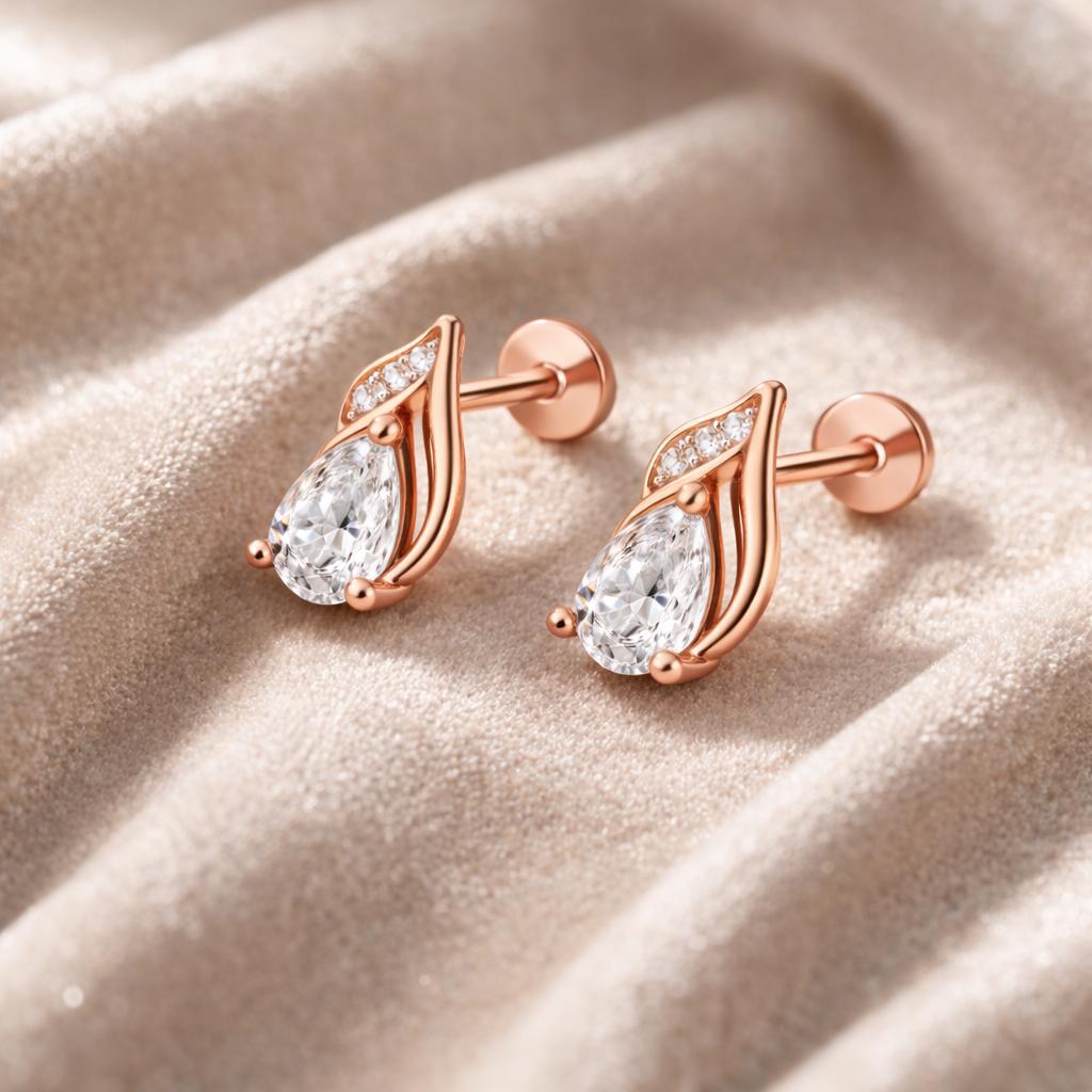 925 Sterling Silver Pear CZ Stud Earrings, Teardrop Designer Dainty Jewelry