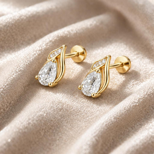925 Sterling Silver Pear CZ Stud Earrings, Teardrop Designer Dainty Jewelry