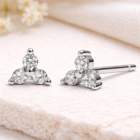 925 Sterling Silver CZ Trio Stud Earrings, Minimal Cluster Diamond Look, Everyday Elegance