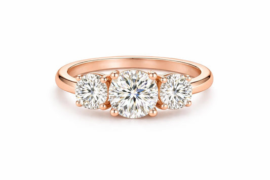 925 Sterling Silver Moissanite Three Stone Ring, Round Cut Engagement Trilogy Band