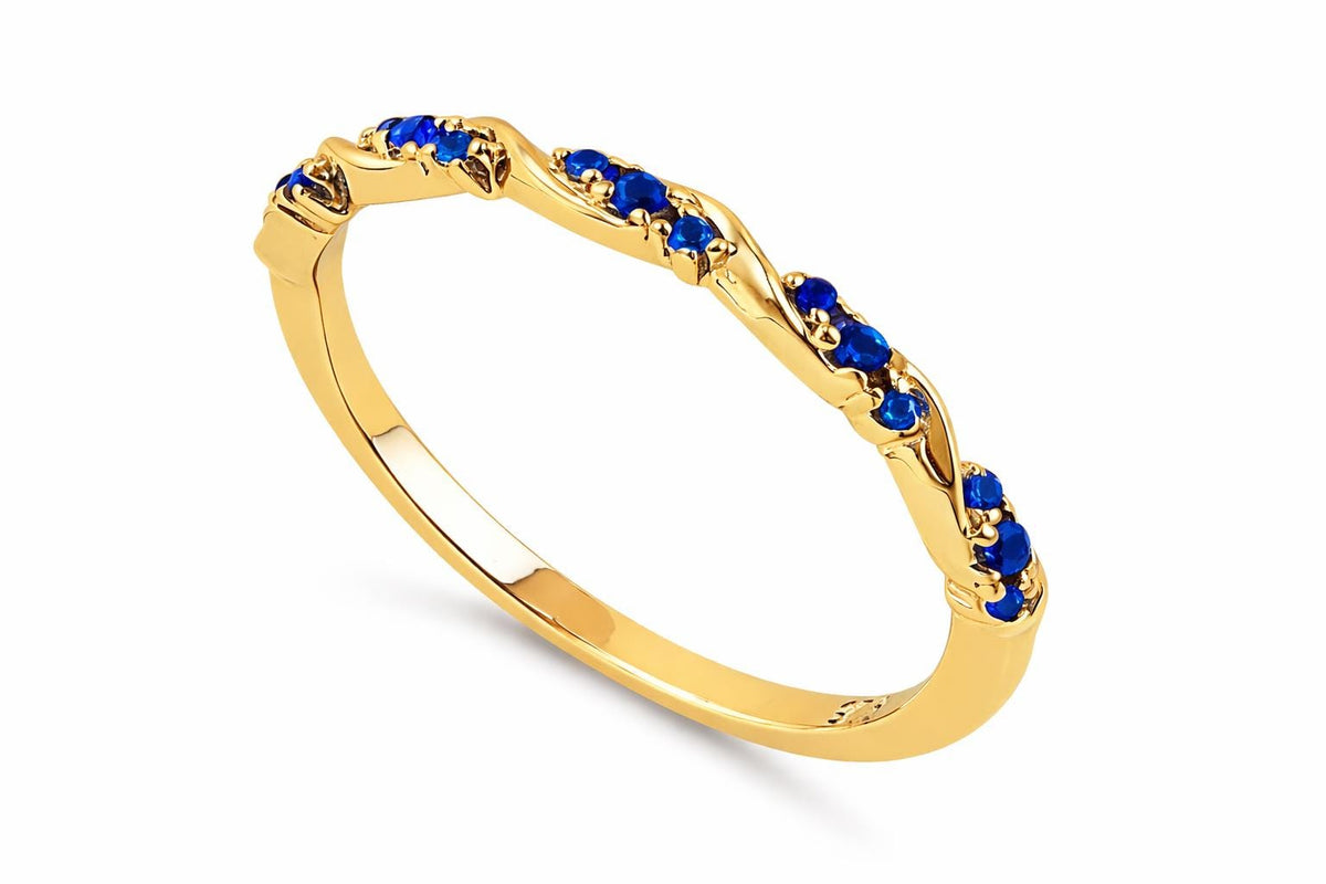 925 Sterling Silver Blue CZ Chevron Ring, Minimal Wedding Stack Band