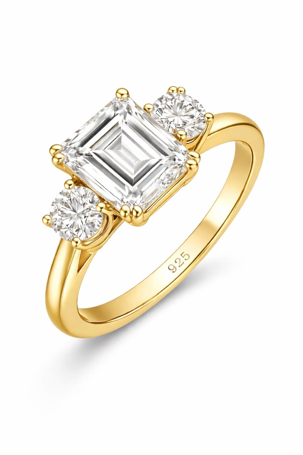 925 Sterling Silver Asscher Cut Moissanite Ring, Three Stone Engagement Ring