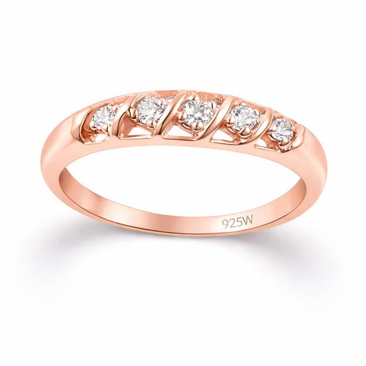 925 Sterling Silver CZ Half Eternity Ring, Minimal Stackable Band, Diamond Look