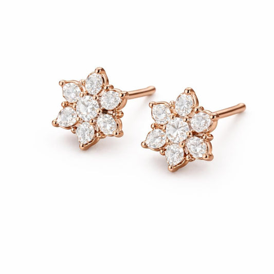 Sterling Silver Snowflake CZ Stud Earrings, Dainty Floral Cluster, Minimalist Sparkle