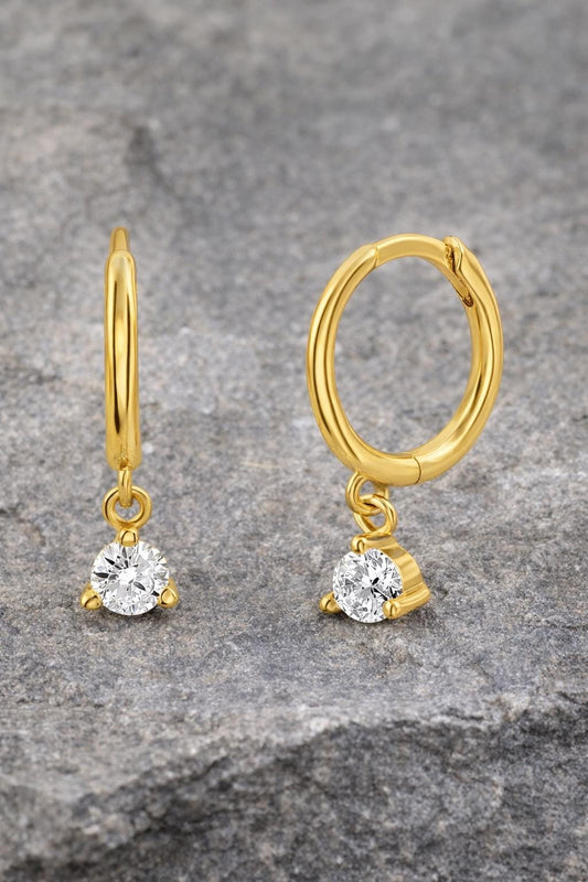 Sterling Silver CZ Dangle Hoop Earrings, Minimalist Huggie Drop Jewelry